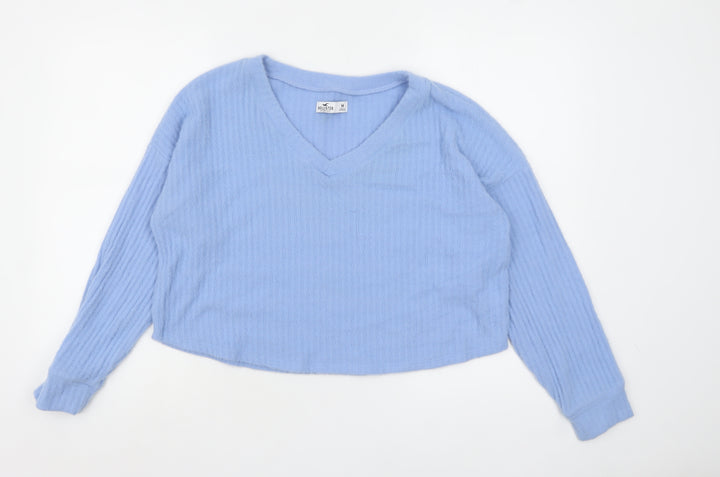Hollister Women Blue Knit V-Neck Pullover Jumper M