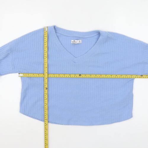 Hollister Women Blue Knit V-Neck Pullover Jumper M