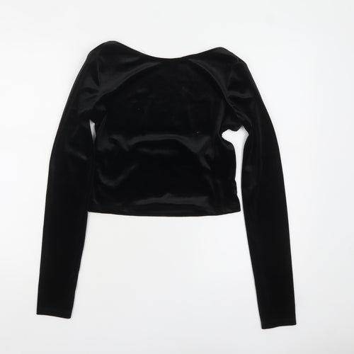 Pull&Bear Women's Black Velvet Cropped Long Sleeve Blouse Size 12