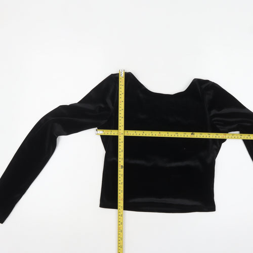 Pull&Bear Women's Black Velvet Cropped Long Sleeve Blouse Size 12