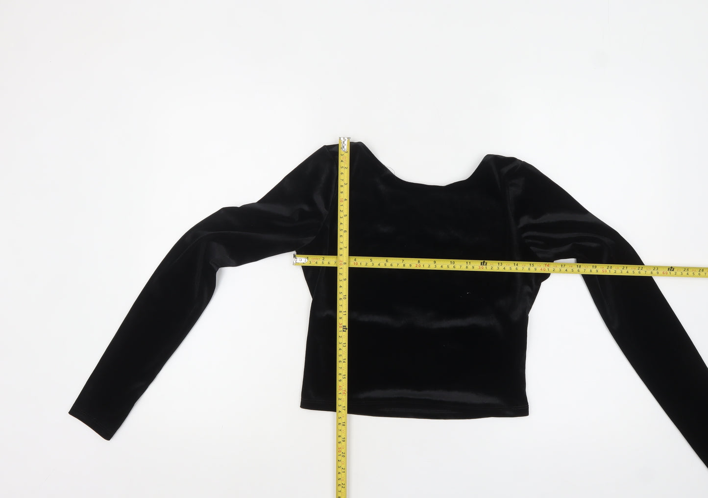 Pull&Bear Women's Black Velvet Cropped Long Sleeve Blouse Size 12