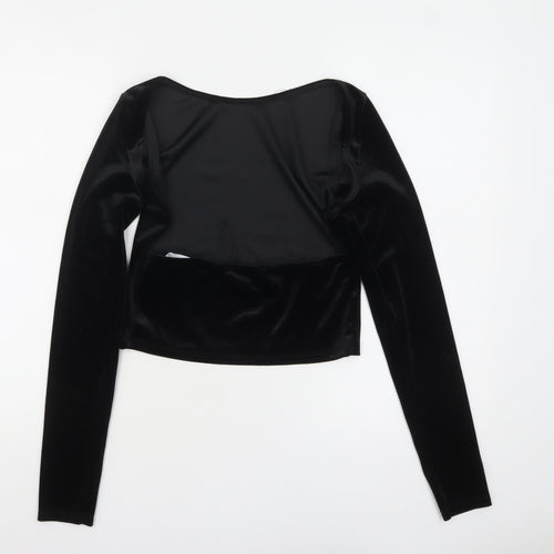 Pull&Bear Women's Black Velvet Cropped Long Sleeve Blouse Size 12