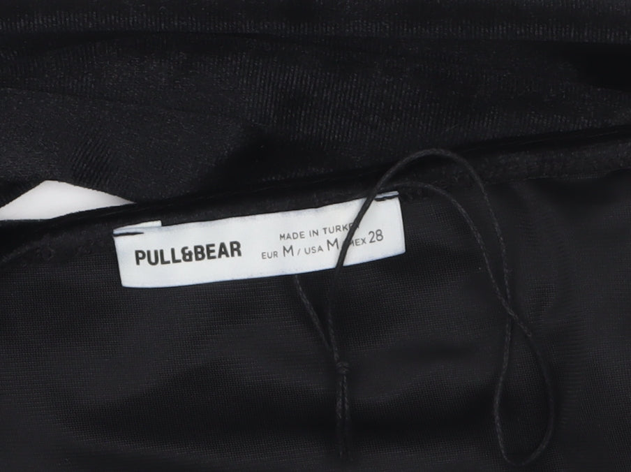Pull&Bear Women's Black Velvet Cropped Long Sleeve Blouse Size 12