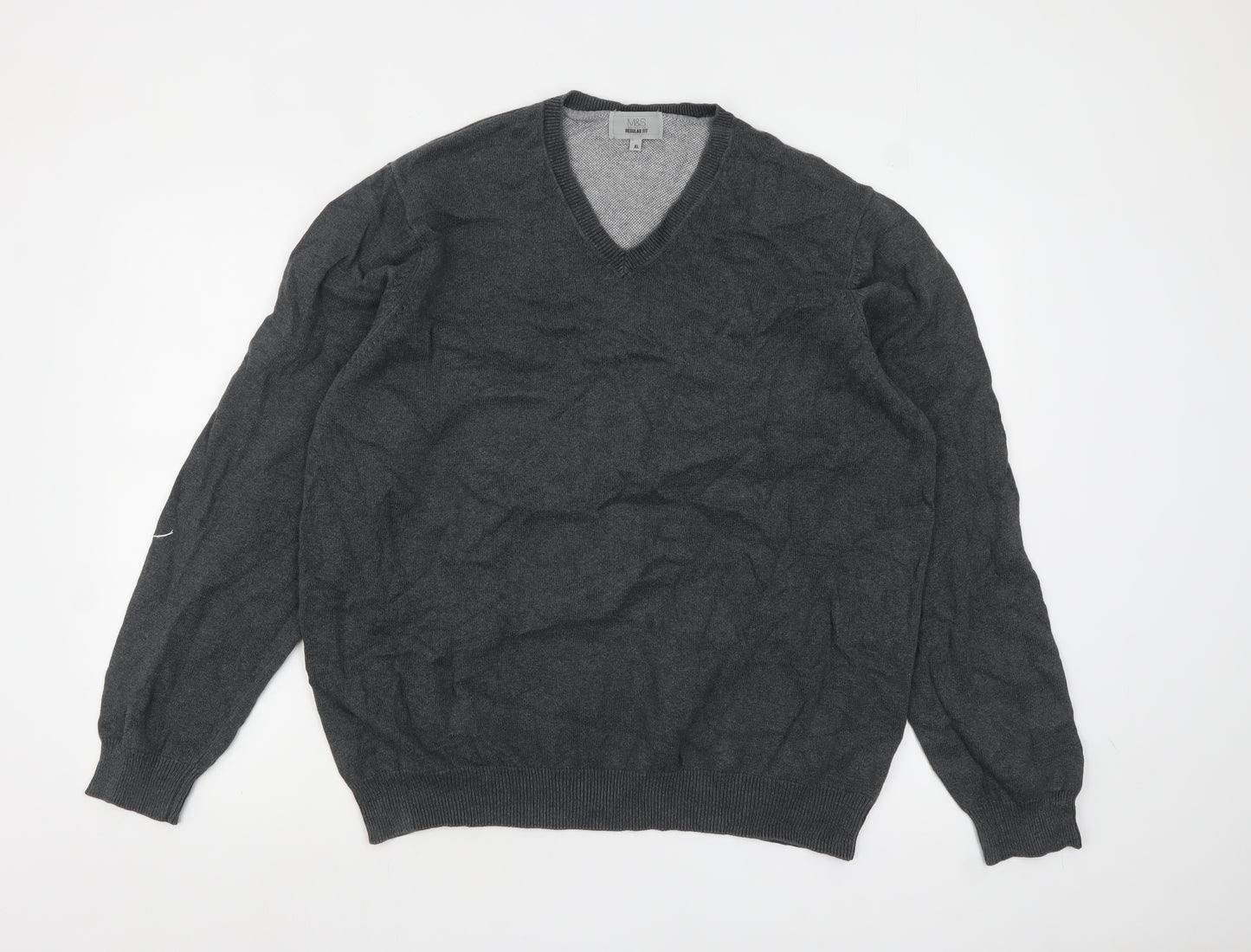 Marks and Spencer Men's Grey XL V-Neck Cotton Jumper Regular Fit