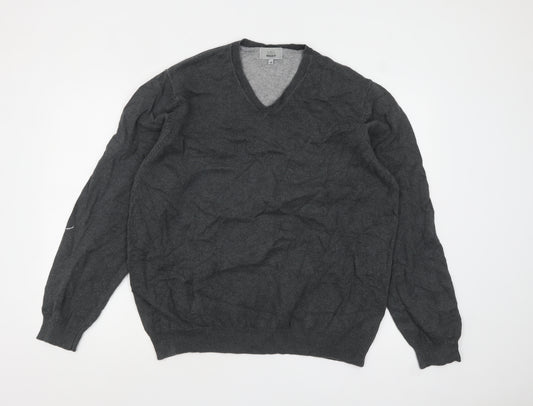 Marks and Spencer Men's Grey XL V-Neck Cotton Jumper Regular Fit