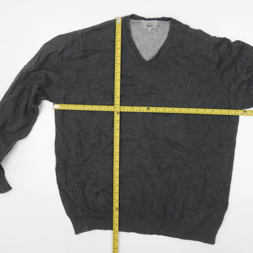 Marks and Spencer Men's Grey XL V-Neck Cotton Jumper Regular Fit