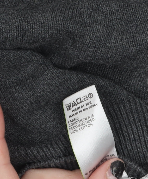 Marks and Spencer Men's Grey XL V-Neck Cotton Jumper Regular Fit