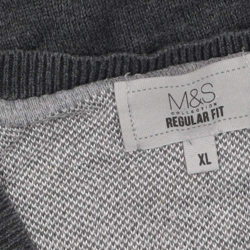 Marks and Spencer Men's Grey XL V-Neck Cotton Jumper Regular Fit