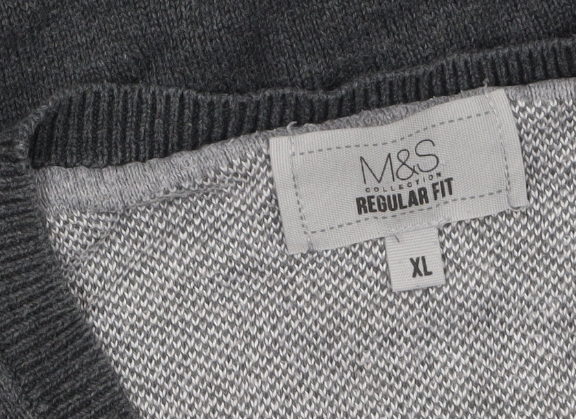 Marks and Spencer Men's Grey XL V-Neck Cotton Jumper Regular Fit