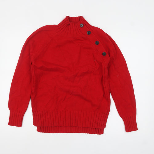 Hobbs Women Red High Neck Button Detail Cotton Jumper XS