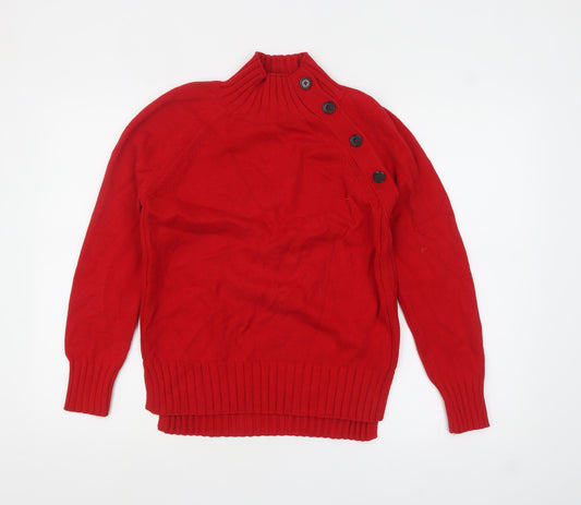 Hobbs Women Red High Neck Button Detail Cotton Jumper XS