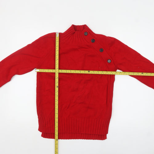 Hobbs Women Red High Neck Button Detail Cotton Jumper XS