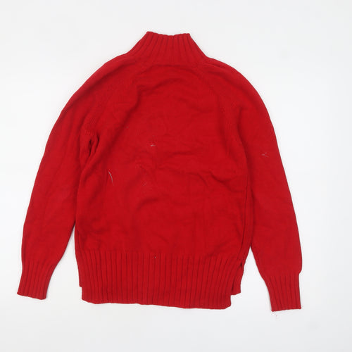 Hobbs Women Red High Neck Button Detail Cotton Jumper XS