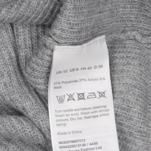Warehouse Women Grey Roll Neck Long Sleeve Knit Jumper Size 12