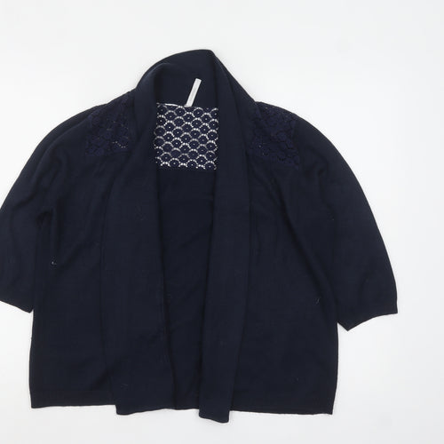 Anthology Women's Navy Cardigan Size 12/14 Acrylic Knit Lace Trim