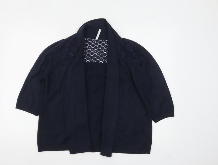 Anthology Women's Navy Cardigan Size 12/14 Acrylic Knit Lace Trim