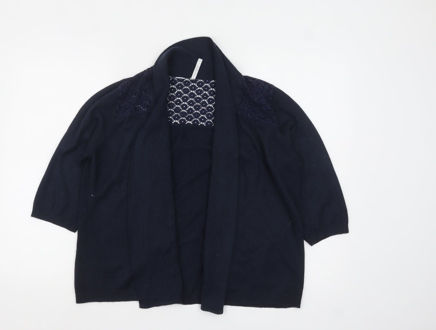 Anthology Women's Navy Cardigan Size 12/14 Acrylic Knit Lace Trim