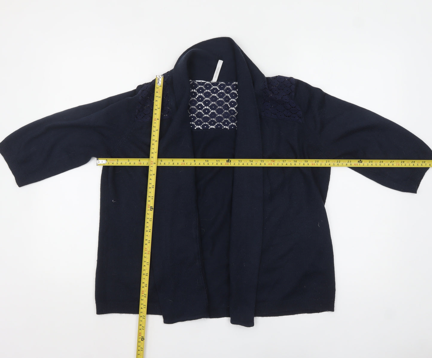 Anthology Women's Navy Cardigan Size 12/14 Acrylic Knit Lace Trim