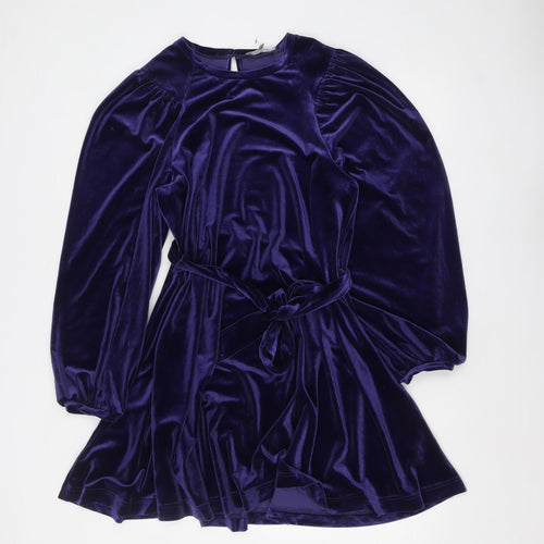 Oliver Bonas Women's Purple Velvet Long Sleeve A-Line Party Dress Size 12