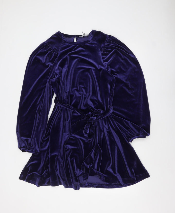 Oliver Bonas Women's Purple Velvet Long Sleeve A-Line Party Dress Size 12