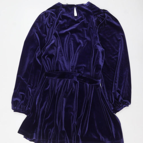 Oliver Bonas Women's Purple Velvet Long Sleeve A-Line Party Dress Size 12