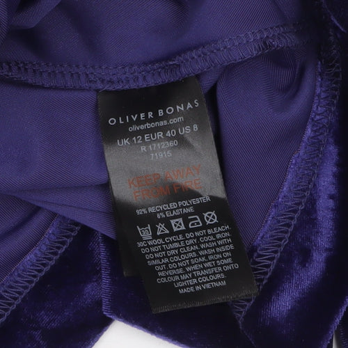 Oliver Bonas Women's Purple Velvet Long Sleeve A-Line Party Dress Size 12