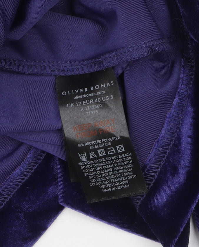 Oliver Bonas Women's Purple Velvet Long Sleeve A-Line Party Dress Size 12