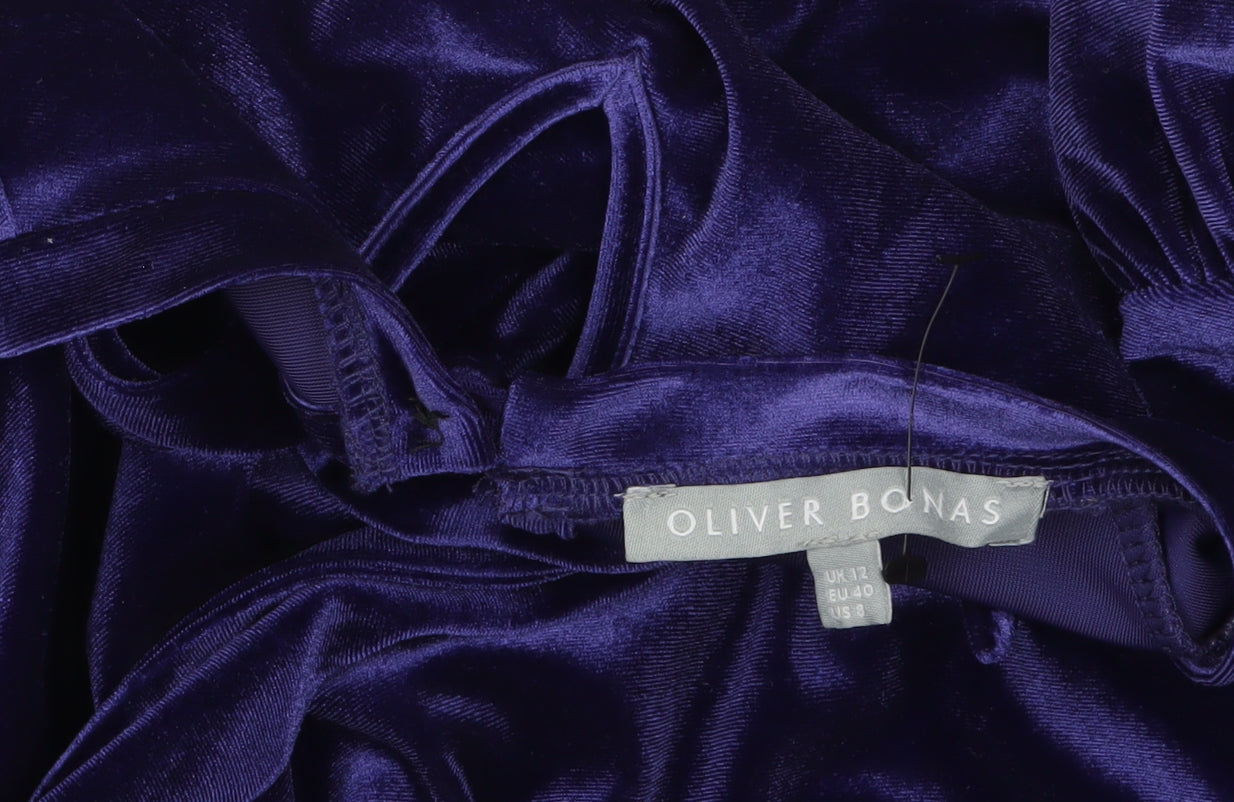 Oliver Bonas Women's Purple Velvet Long Sleeve A-Line Party Dress Size 12