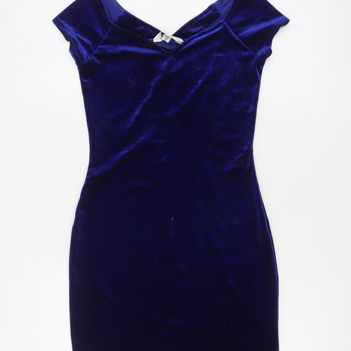 Miss Selfridge Women’s Blue Velvet Off Shoulder Bodycon Dress Size 6