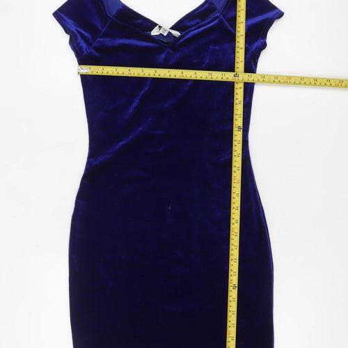 Miss Selfridge Women’s Blue Velvet Off Shoulder Bodycon Dress Size 6