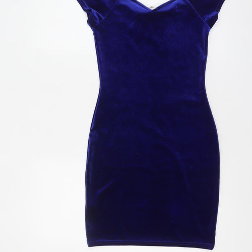 Miss Selfridge Women’s Blue Velvet Off Shoulder Bodycon Dress Size 6