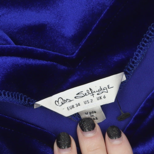 Miss Selfridge Women’s Blue Velvet Off Shoulder Bodycon Dress Size 6
