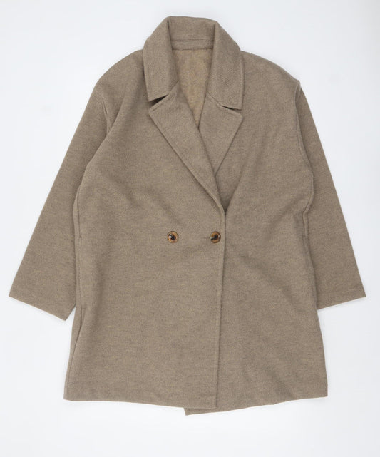 Tu Women’s Beige Mid-Length Overcoat Size 14 Buttoned Classic Style