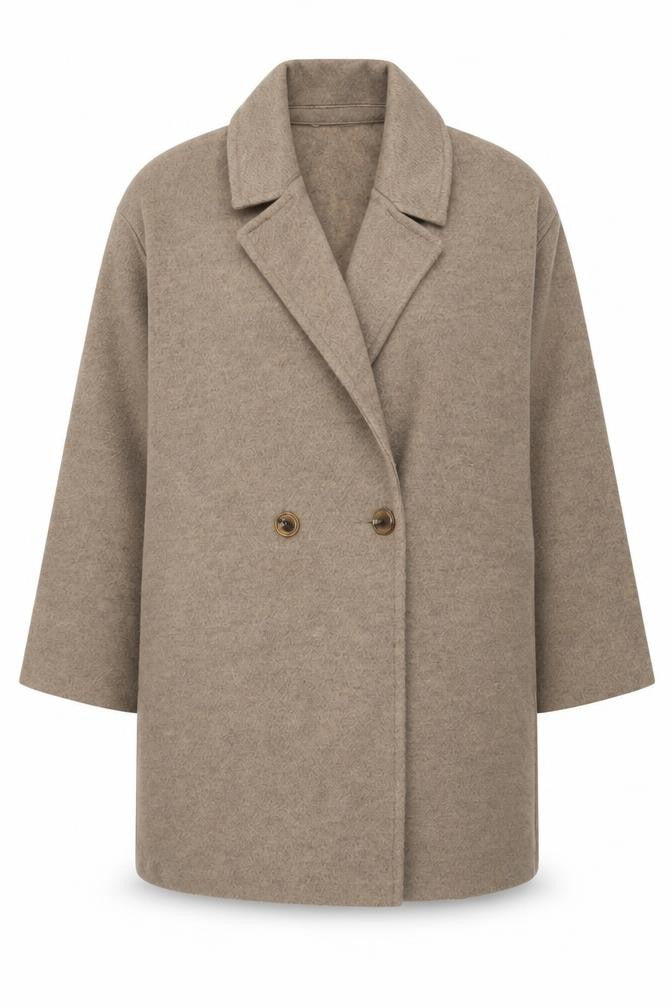 Front view of Tu Women’s Beige Mid-Length Overcoat, size UK 14, Buttoned Classic Style