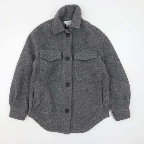 Bershka Womens Grey Wool Blend Button Up Shacket Jacket XS
