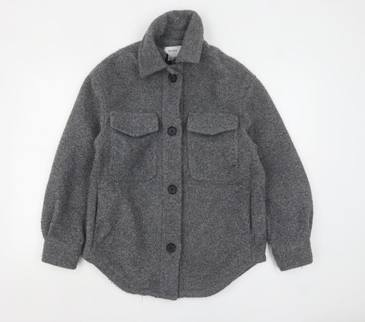 Bershka Womens Grey Wool Blend Button Up Shacket Jacket XS
