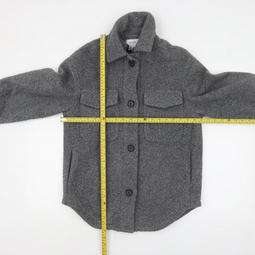 Bershka Womens Grey Wool Blend Button Up Shacket Jacket XS