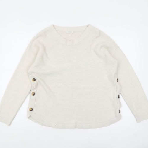 Fat Face Women Ivory V-Neck Button Side Knit Jumper Size 14