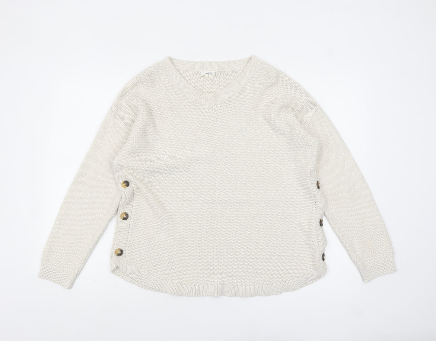 Fat Face Women Ivory V-Neck Button Side Knit Jumper Size 14