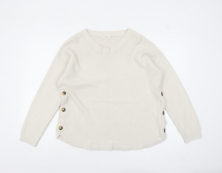 Fat Face Women Ivory V-Neck Button Side Knit Jumper Size 14