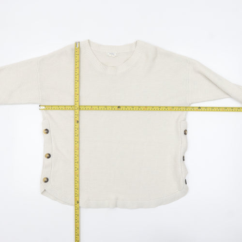 Fat Face Women Ivory V-Neck Button Side Knit Jumper Size 14