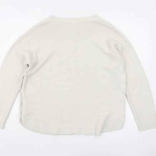 Fat Face Women Ivory V-Neck Button Side Knit Jumper Size 14