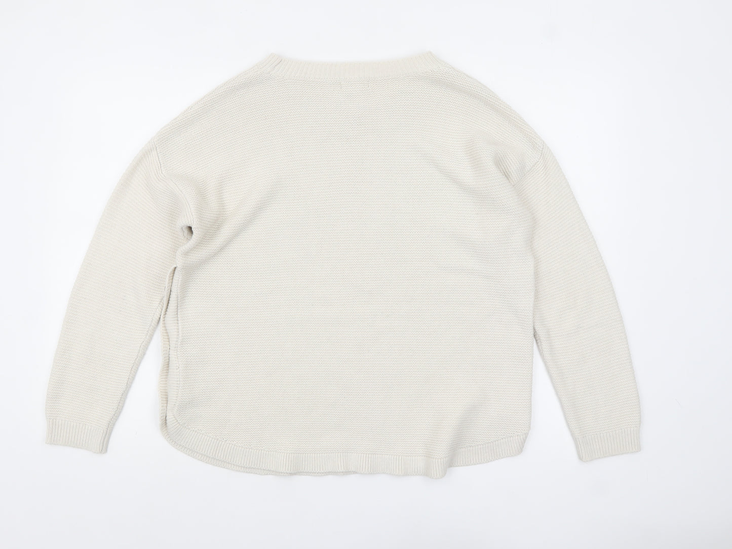 Fat Face Women Ivory V-Neck Button Side Knit Jumper Size 14