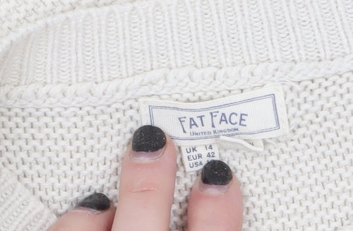 Fat Face Women Ivory V-Neck Button Side Knit Jumper Size 14