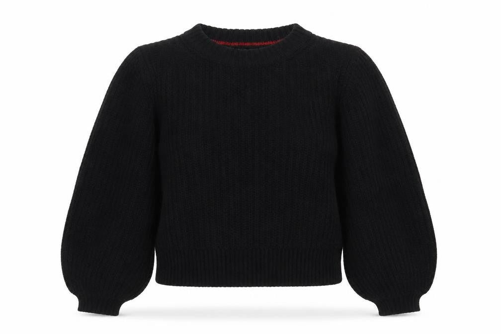 Front view of Boden Women's Black Chunky Knit Crew Neck jumper, size L