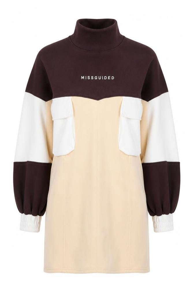 Missguided Women’s Beige Colourblock T-Shirt Dress UK 8 Tall