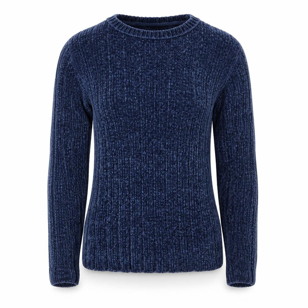 Bershka Women's Blue Ribbed Velvet Long Sleeve Pullover Jumper XS