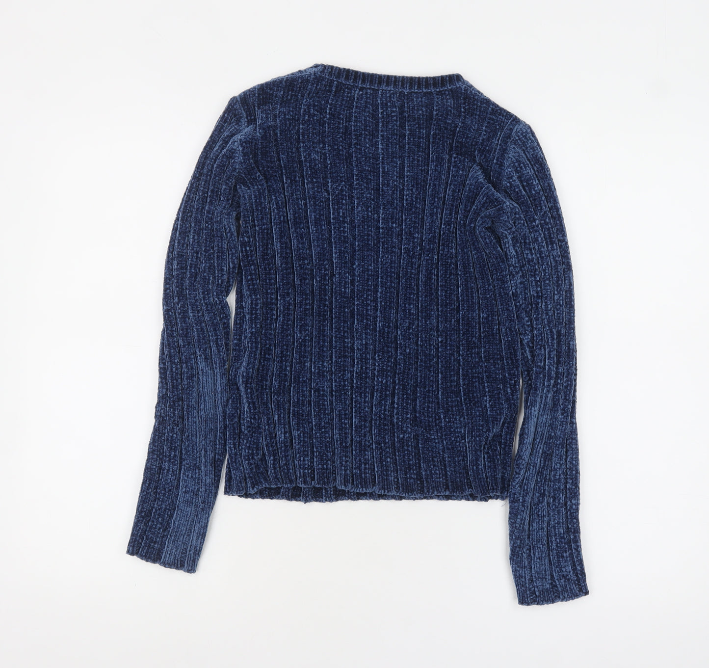Bershka Women's Blue Ribbed Velvet Long Sleeve Pullover Jumper XS