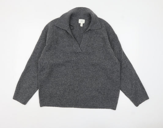H&M Women's Grey Collared Pullover Knit Jumper Size M
