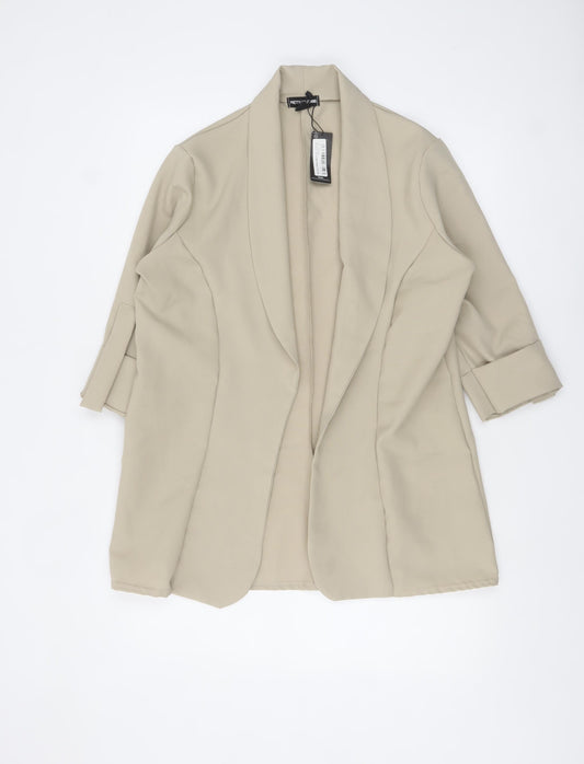 PrettyLittleThing Women Beige Shawl Collar Blazer UK 10 Polyester